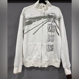 Guess White Graphic Zip-Up Jacket Size XL